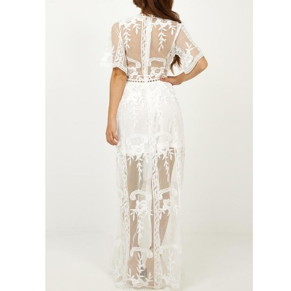 Showpo. | Dresses | Showpo Love Spell White Lace Deep V Maxi Dress ...